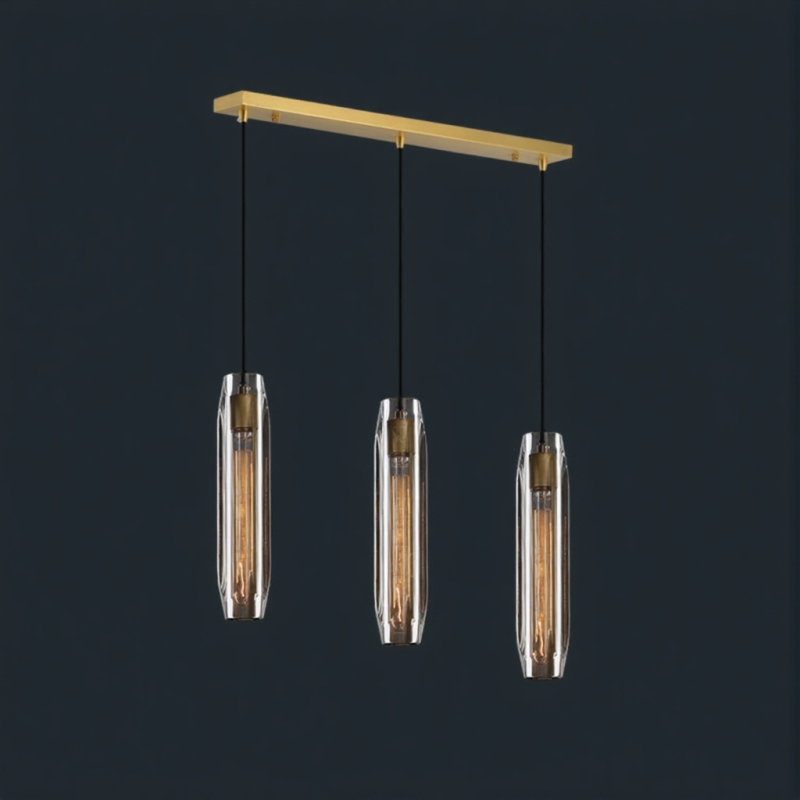 Готовая комбинация подвесных светильников с ограненными цилиндрическими плафонами из прозрачного и дымчатого хрусталя Lum Trio Grey Plank от ImperiumLoft Готовая комбинация подвесных светильников с ограненными цилиндрическими плафонами из прозрачного и дымчатого хрусталя Lum Trio Grey Plank от ImperiumLoft