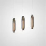 Готовая комбинация подвесных светильников с ограненными цилиндрическими плафонами из прозрачного и дымчатого хрусталя Lum Trio Grey Plank от ImperiumLoft