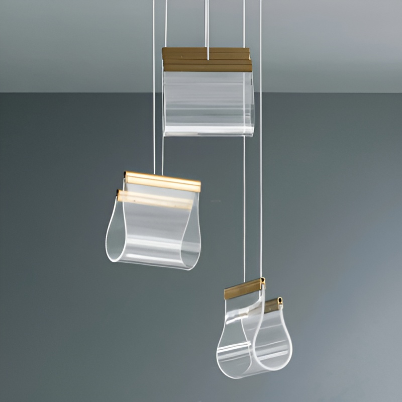 Готовая комбинация подвесных светильников в виде сложенных оптических светодиодных пластин Lumina Silk P5 Plank от ImperiumLoft