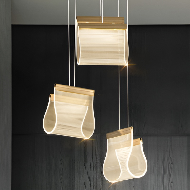 Готовая комбинация подвесных светильников в виде сложенных оптических светодиодных пластин Lumina Silk P3 Disk от ImperiumLoft