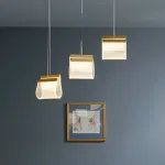 Готовая комбинация подвесных светильников в виде сложенных оптических светодиодных пластин Lumina Silk P3 Plank от ImperiumLoft