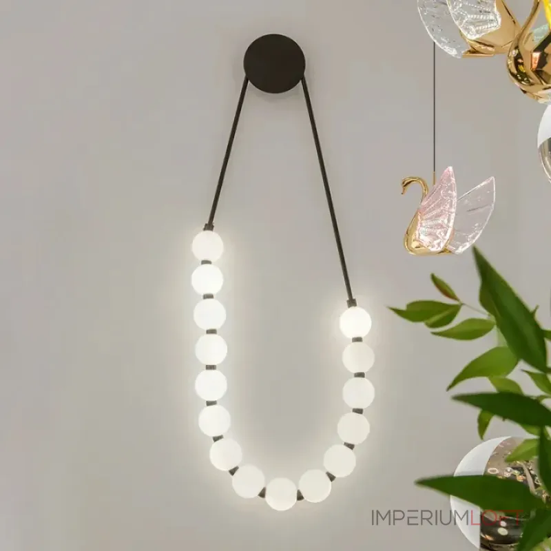 Серия настенных светодиодных светильников с белыми шарообразными плафонами на подвесном тросе Nano Orb Black от ImperiumLoft