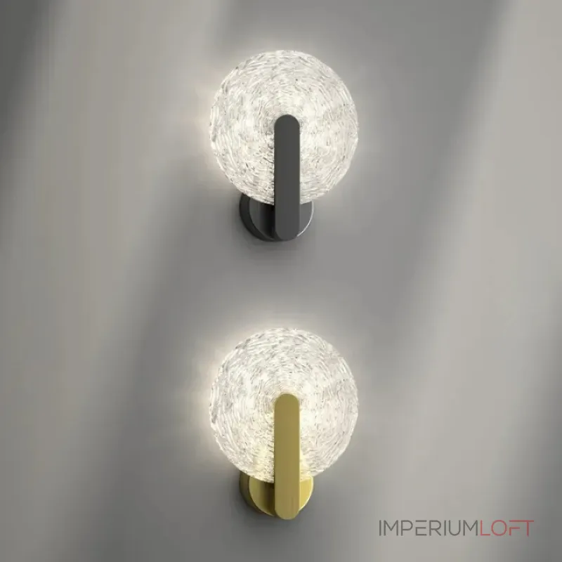 Серия настенных светодиодных светильников с дисковидным рассеивателем из рельефного стекла ручной работы Sun Round B W Gold от ImperiumLoft