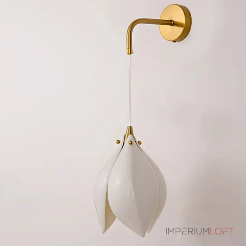 Дизайнерский настенный светильник с подвесным плафоном из нефритового фарфора в форме белого бутона Bud Wall от ImperiumLoft