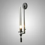 Бра в классическом стиле с цилиндрическим рассеивателем из рельефного стекла на черном кронштейне Beam Fix H71 от ImperiumLoft