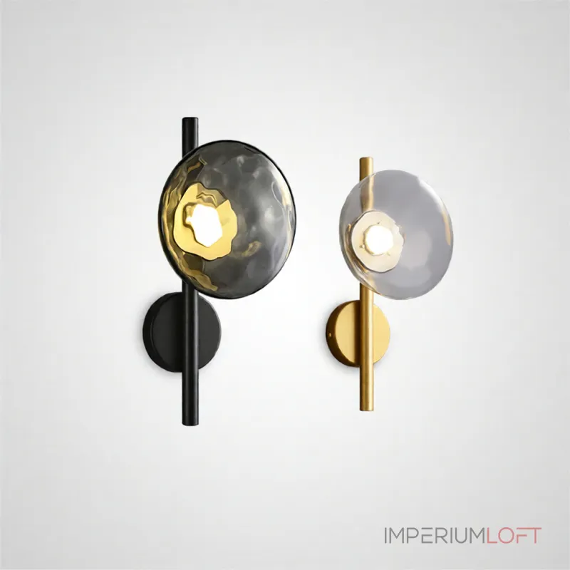 Серия настенных светодиодных светильников с шарообразными плафонами из выдувного стекла на вертикальных стойках с круглым креплением Whisper Wall Goldот ImperiumLoft
