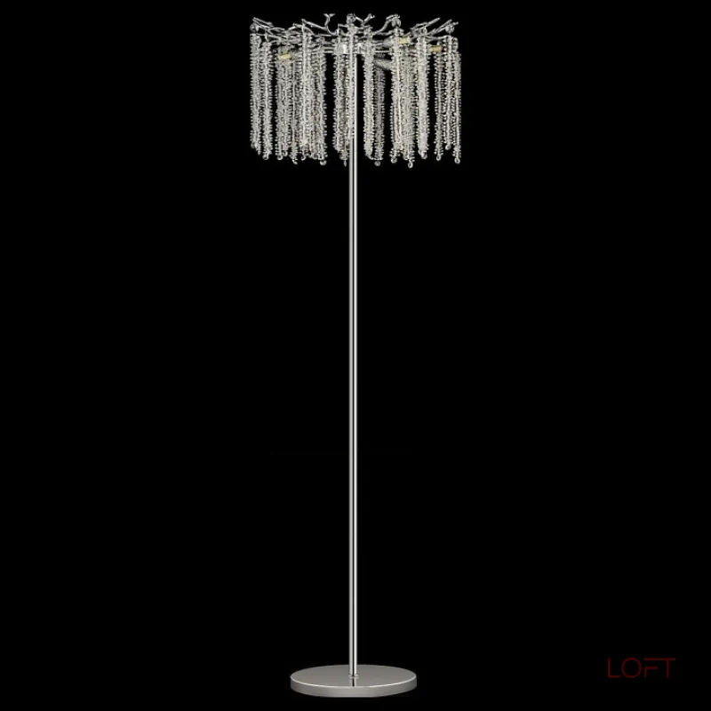 Торшер с подвесным декором из ниток хрусталя на ветвистом каркасе Snow Tree Chrome от ImperiumLoft