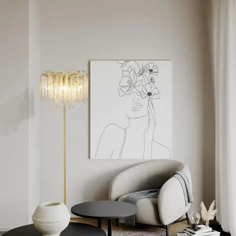 Торшер с подвесным декором из ниток хрусталя на ветвистом каркасе Snow Tree Gold от ImperiumLoft