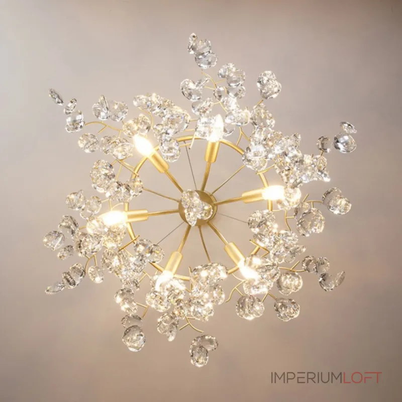 Подвесная люстра JASNA D80 с золотыми ветвями и стеклянными листьями от ImperiumLoft