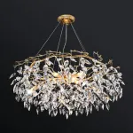 Подвесная люстра JASNA D80 с золотыми ветвями и стеклянными листьями от ImperiumLoft