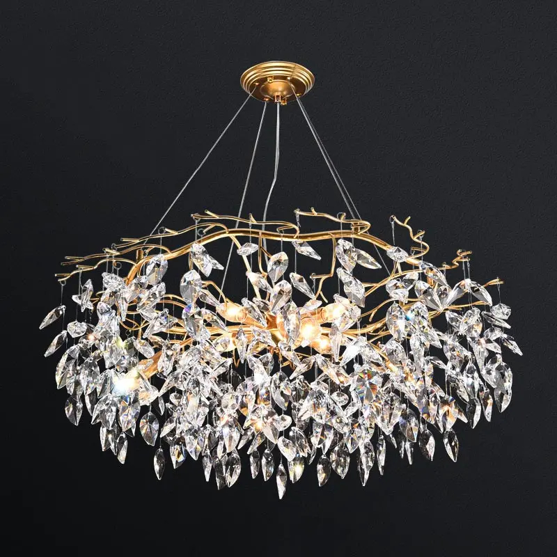 Подвесная люстра JASNA D80 с золотыми ветвями и стеклянными листьями от ImperiumLoft