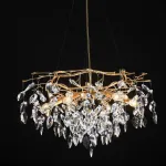 Подвесная люстра JASNA D60 с золотыми ветвями и стеклянными листьями от ImperiumLoft