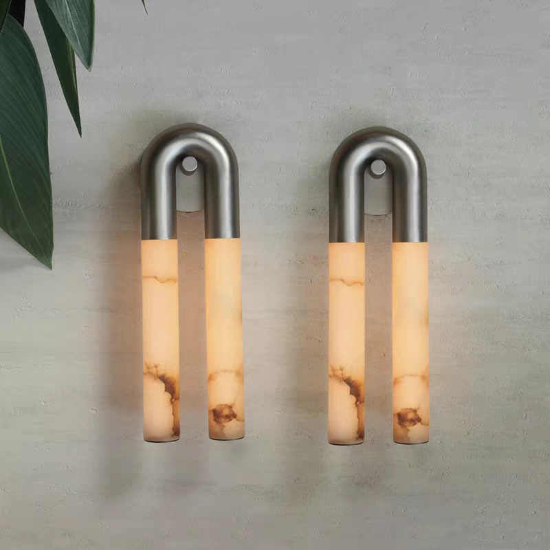 Настенный светильник Sleek Grip B Nickel с мраморными плафонами от Vinsa