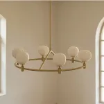 Люстра на штанге Ring Cotton GOLD со стеклянными плафонами от Vinsa