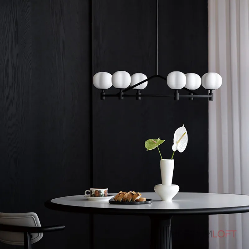 Люстра на штанге Ring Cotton Black со стеклянными плафонами от Vinsa Люстра на штанге Ring Cotton Black со стеклянными плафонами от Vinsa