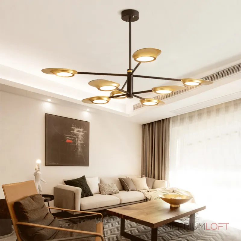 Люстра на штанге INGEL D110 8 lamps Black/Gold от ImperiumLoft