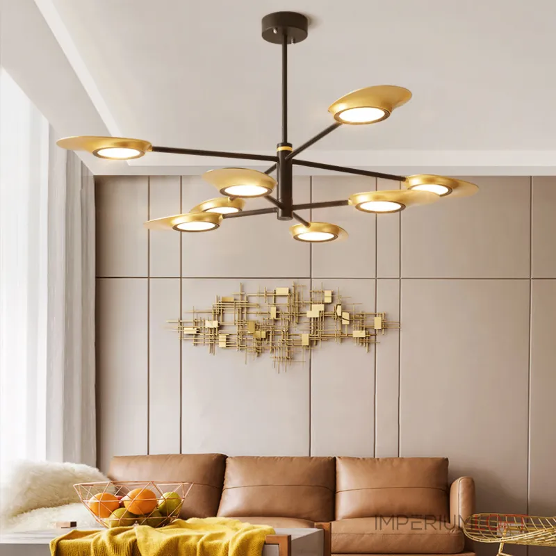 Люстра на штанге INGEL D110 8 lamps Black/Gold от ImperiumLoft