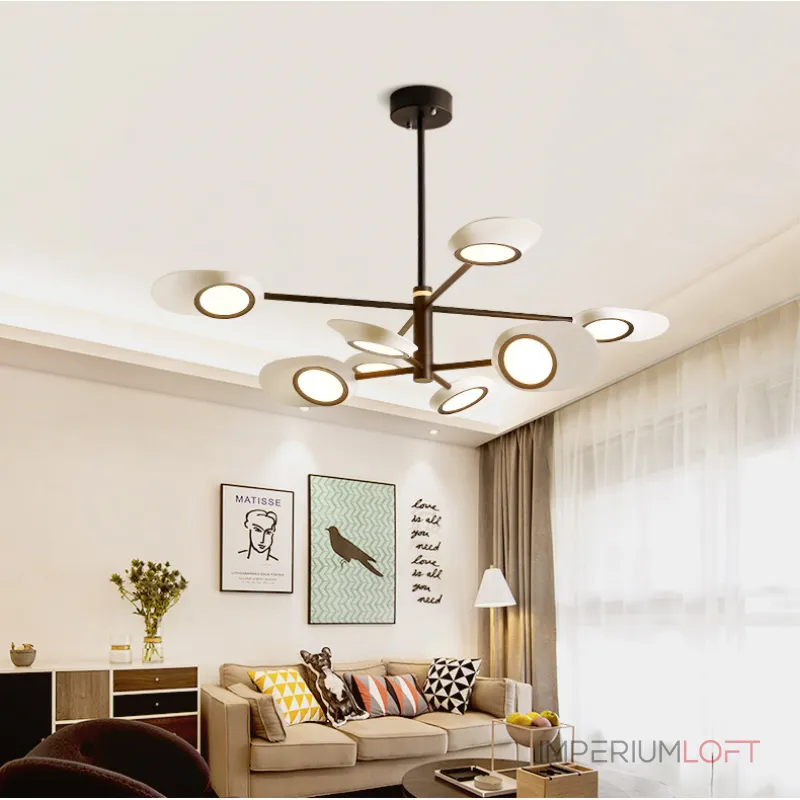 Люстра на штанге INGEL D110 8 lamps Black/Gold от ImperiumLoft