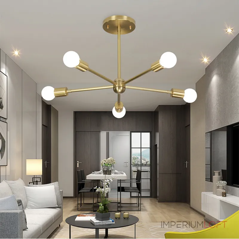 Люстра на штанге SPUTNIK D75 Gold/Black tubes от ImperiumLoft