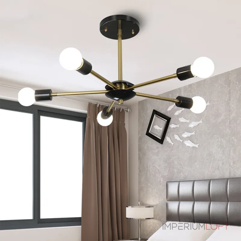 Люстра на штанге SPUTNIK D75 Gold/Black tubes от ImperiumLoft