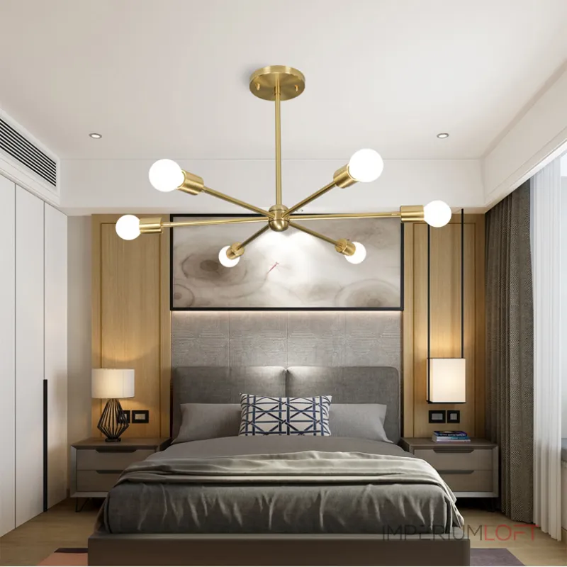 Люстра на штанге SPUTNIK D75 Gold/Black tubes от ImperiumLoft