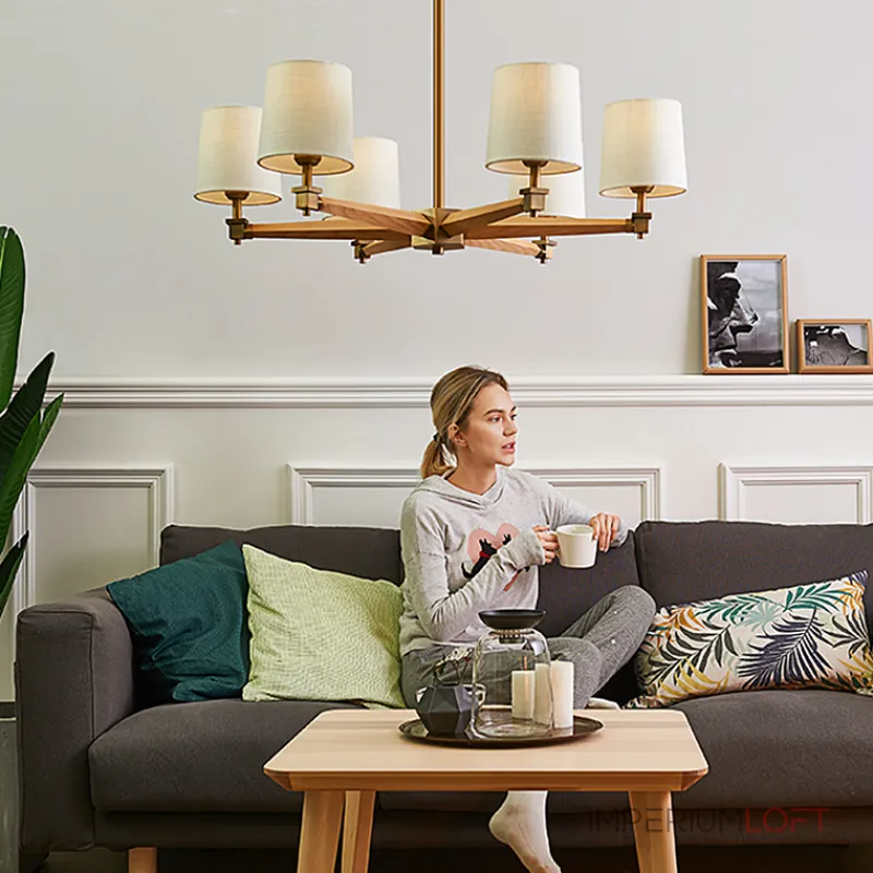 Люстра на штанге Jorgenson D85 Beige/Dark wood