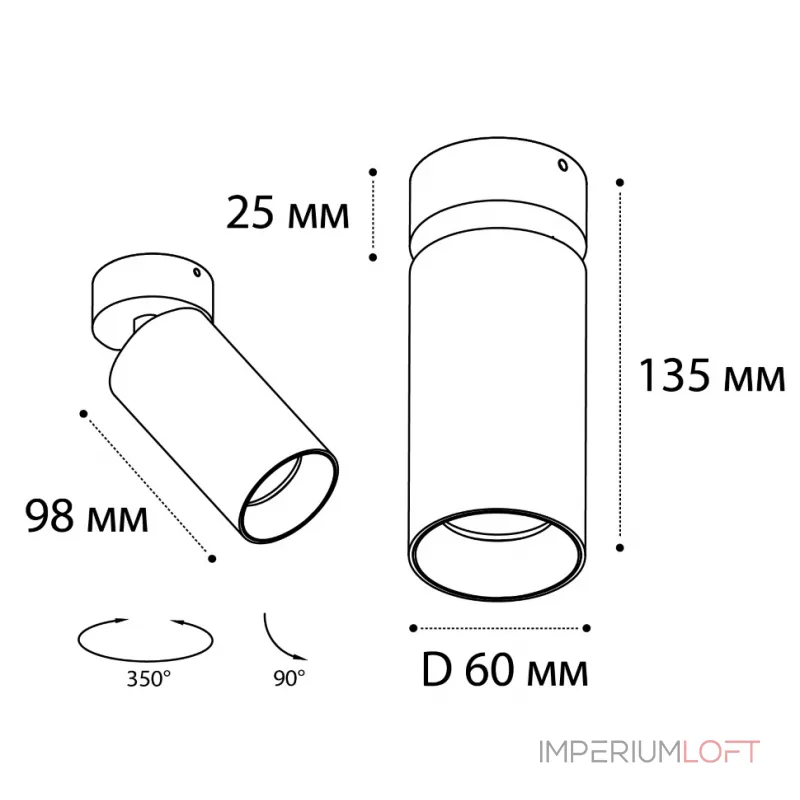 Светильник потолочный поворотный DANNY black от ImperiumLoft