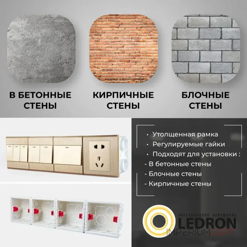 Подрозетник квадратный 86x86 мм LeDron см-8686 от ImperiumLoft Подрозетник квадратный 86x86 мм LeDron см-8686 от ImperiumLoft