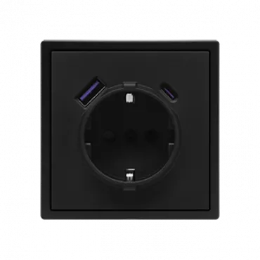 Розетка одинарная с заземлением с USB-портом для зарядки Type A + Type C LeDron EU Socket with USB A+C 20W Black