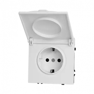 Розетка одинарная с заземлением с крышкой с защитными шторками LeDron EU Socket with Waterproof Cover White