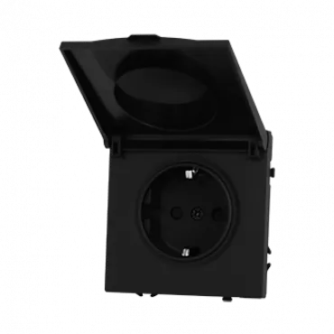 Розетка одинарная с заземлением с крышкой с защитными шторками LeDron EU Socket with Waterproof Cover Black