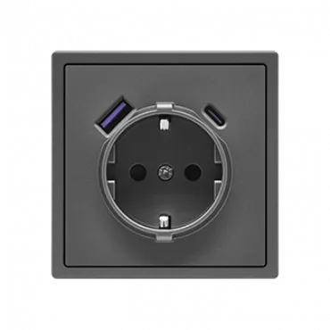 Розетка одинарная с заземлением с USB-портом для зарядки Type A + Type C LeDron EU Socket with USB A+C 20W Grey Розетка одинарная с заземлением с USB-портом для зарядки Type A + Type C LeDron EU Socket with USB A+C 20W Grey