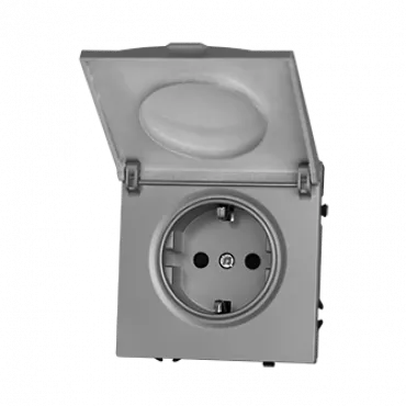Розетка одинарная с заземлением с крышкой с защитными шторками LeDron EU Socket with Waterproof Cover Light Grey