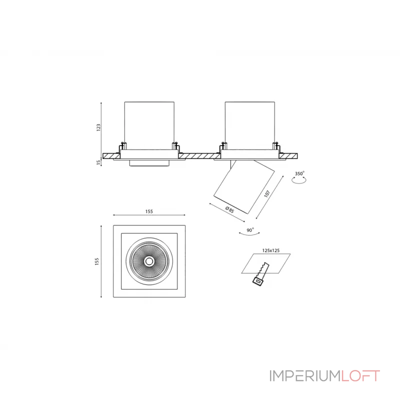 Светильник светодиодный потолочный встраиваемый поворотно-выдвижной, серия SPL, Ч/Б, 25Вт, IP20, Нейтральный белый (4000К), SPL-R1-25-NW от NovaLamp