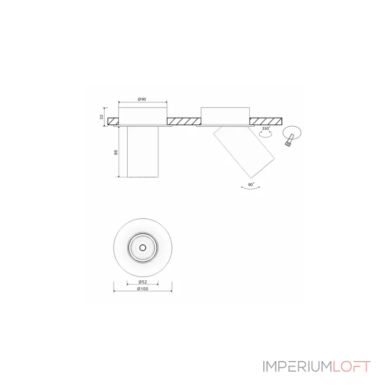 Крепление сменное М7 для светильников MINI VILLY, поворотное встраиваемое углубленное, цвет Черный, MINI-VL-M7-BL от ImperiumLoft