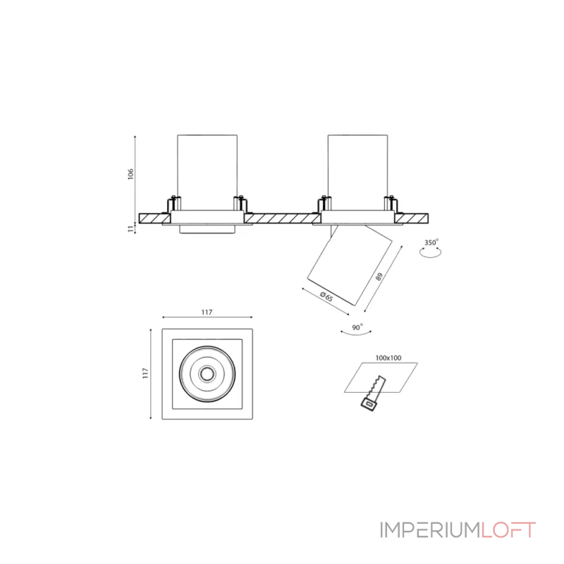 Светильник светодиодный потолочный встраиваемый поворотно-выдвижной, серия SPL, Ч/Б, 12Вт, IP20, Нейтральный белый (4000К), SPL-SQ1-12-NW от NovaLamp