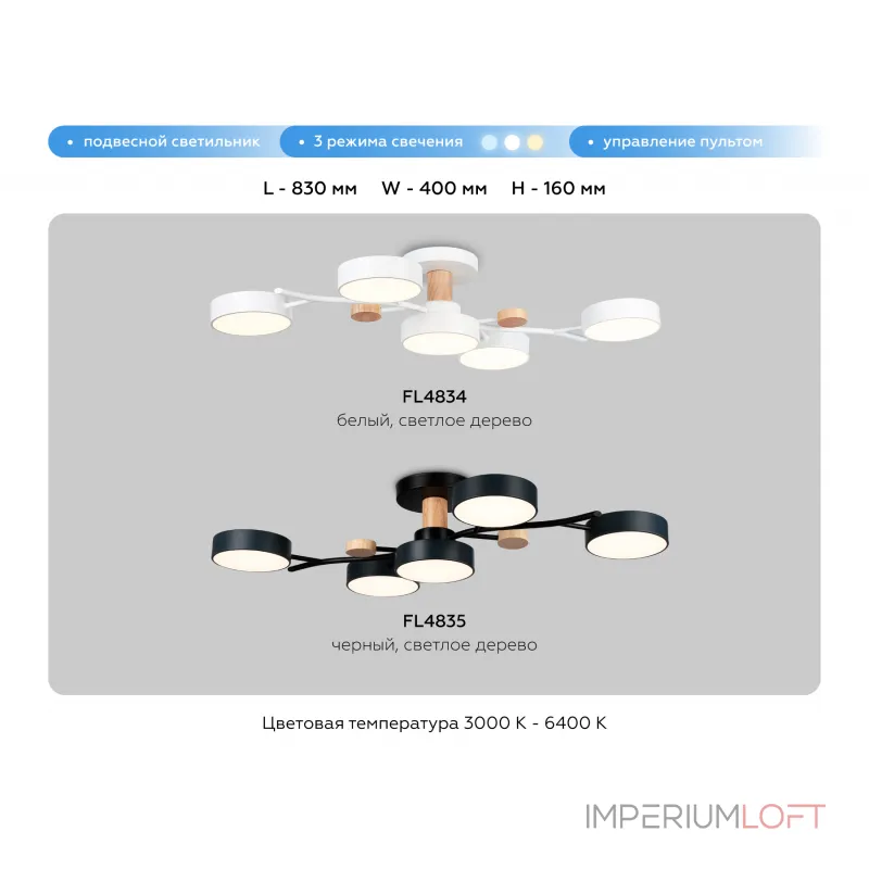 Подвесной светодиодный светильник с пультом Ambrella COMFORT FL4834 от ImperiumLoft