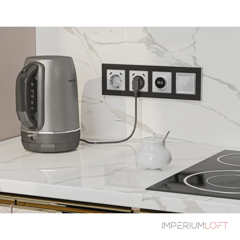 Лицевая панель для электрической розетки с заземлением со шторками 2USB C+C Ambrella Volt ALFA AP4105