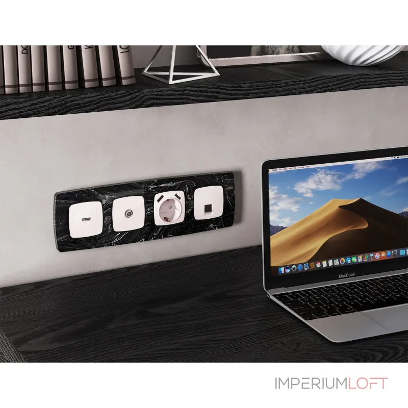 Комплект механизма компьютерной розетки RJ-45 (8P8C) CAT6A экранированной с автоматической защитной шторкой Ambrella Volt QUANT OMEGA MO212005 от ImperiumLoft