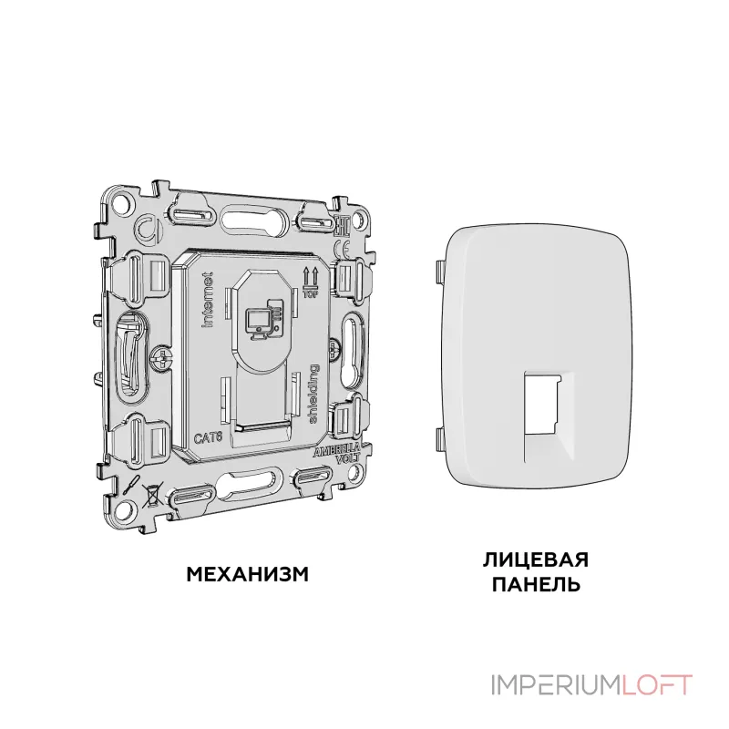 Комплект механизма компьютерной розетки RJ-45 (8P8C) CAT6A экранированной с автоматической защитной шторкой Ambrella Volt MO MO812005