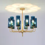 Люстра на штанге Agne Brass & Blue Glass Tube Chandelier in 1970 8
