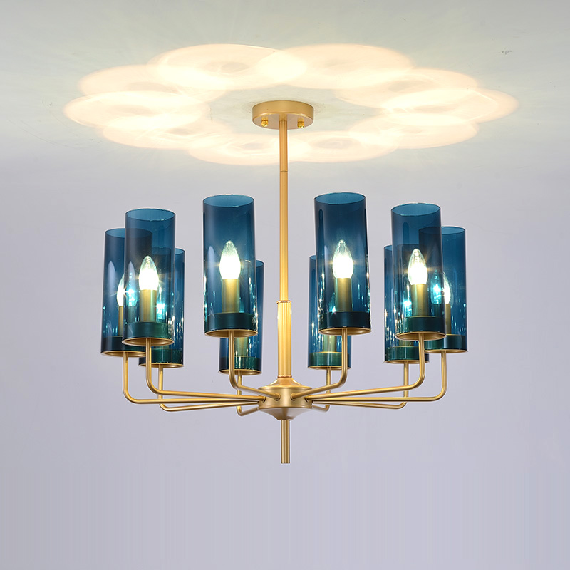 Люстра на штанге Agne Brass & Blue Glass Tube Chandelier in 1970 8