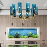 Люстра на штанге Agne Brass & Blue Glass Tube Chandelier in 1970 8