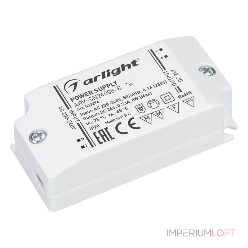 Arlight Блок питания ARV-SN24008-B 24В 0.33A 8Вт IP20 033274 от ImperiumLoft Arlight Блок питания ARV-SN24008-B 24В 0.33A 8Вт IP20 033274 от ImperiumLoft