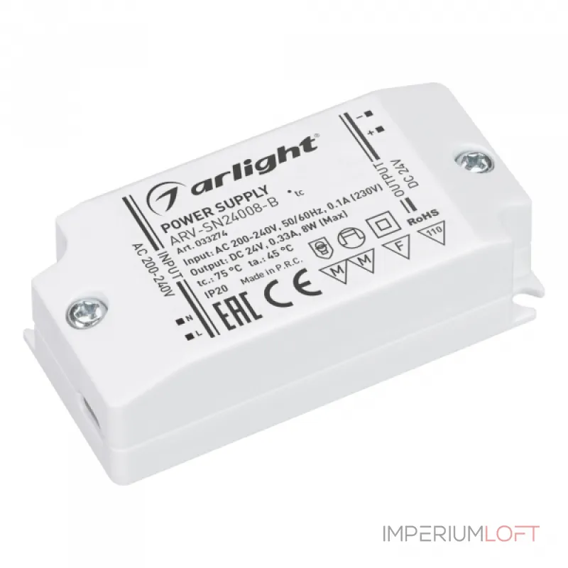 Arlight Блок питания ARV-SN24008-B 24В 0.33A 8Вт IP20 033274 от ImperiumLoft Arlight Блок питания ARV-SN24008-B 24В 0.33A 8Вт IP20 033274 от ImperiumLoft