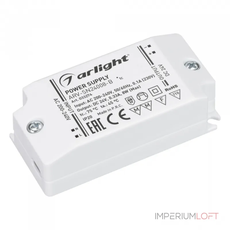 Arlight Блок питания ARV-SN24008-B 24В 0.33A 8Вт IP20 033274 от ImperiumLoft Arlight Блок питания ARV-SN24008-B 24В 0.33A 8Вт IP20 033274 от ImperiumLoft