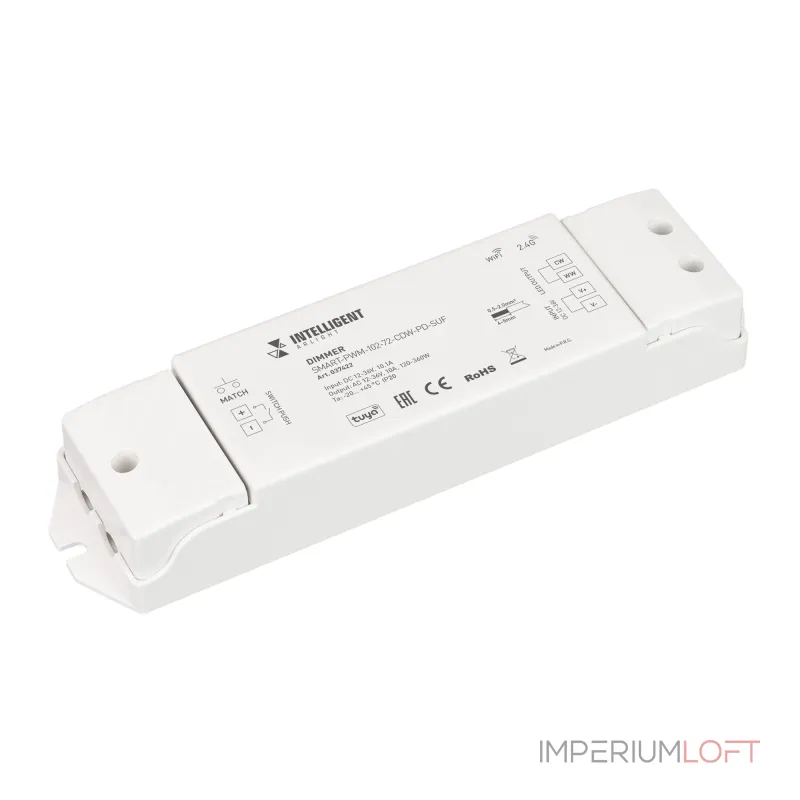 Arlight INTELLIGENT ARLIGHT Диммер SMART-PWM-102-72-CDW-PD-SUF 12-36В 2x5A TUYA Wi-Fi 2.4G IARL IP20 037422 от ImperiumLoft
