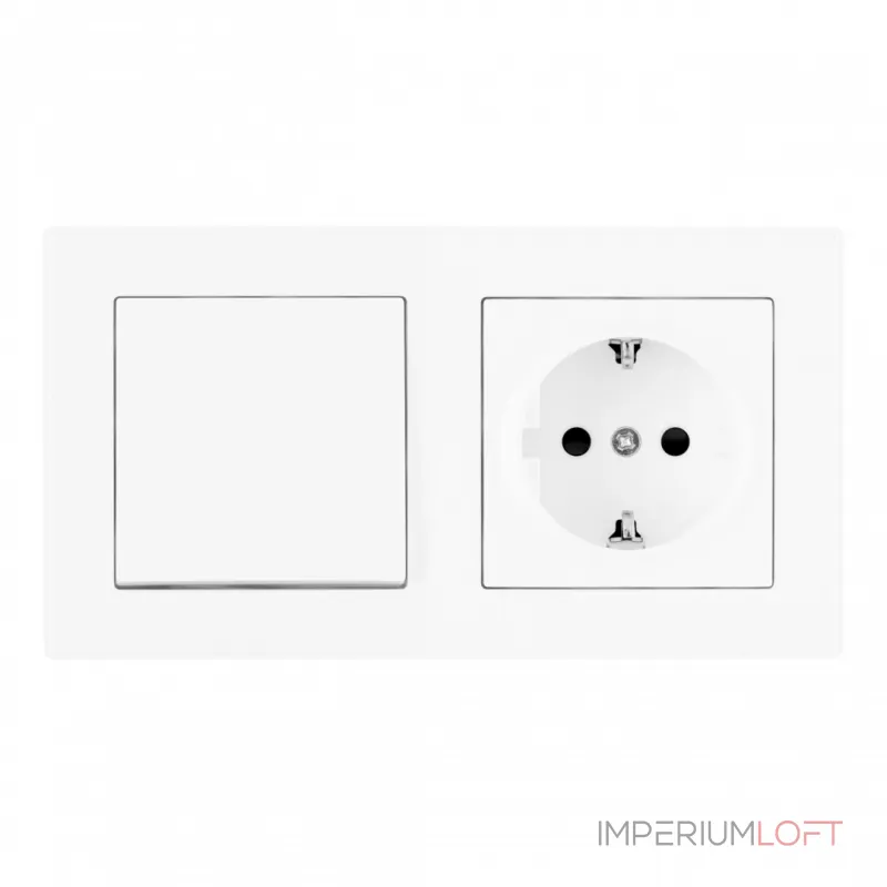 Выключатель одноклавишный с розеткой, заземлением, шторками Arte Milano SET06-2-30-1-40-1 White от ImperiumLoft