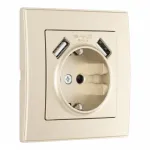 Комплект розетки с заземлением, шторками, рамкой однопостовой + 2 USB Arte Milano SET06-1-47-1 shampan от ImperiumLoft