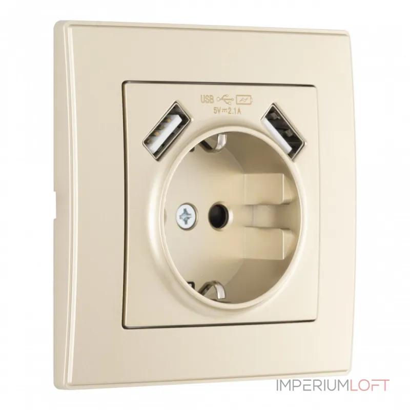 Комплект розетки с заземлением, шторками, рамкой однопостовой + 2 USB Arte Milano SET06-1-47-1 shampan от ImperiumLoft Комплект розетки с заземлением, шторками, рамкой однопостовой + 2 USB Arte Milano SET06-1-47-1 shampan от ImperiumLoft